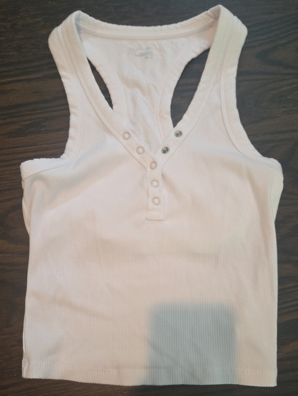 White Ribbed Henley Racerback Tank Top